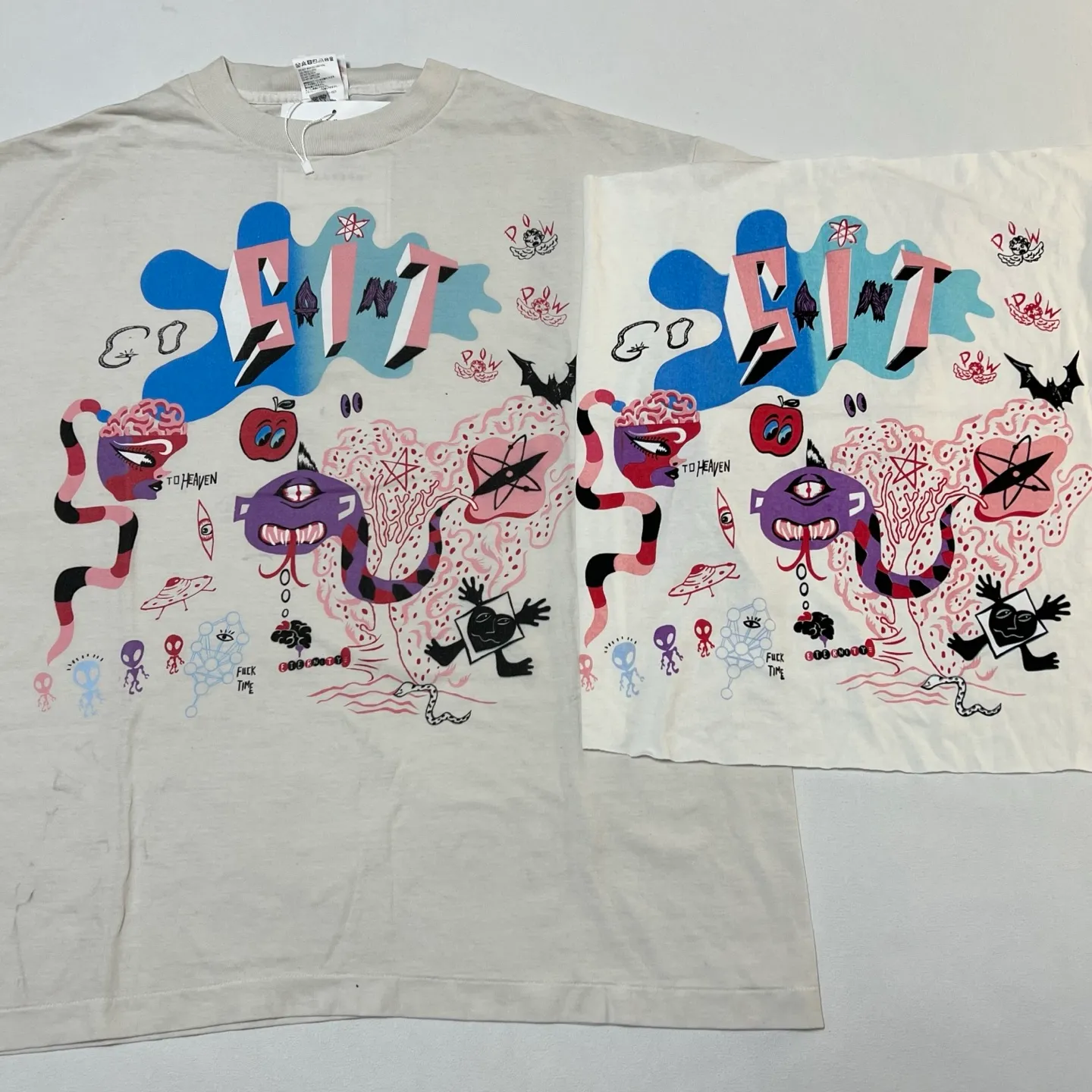 Printing proofing SAINT Mxxxxxx SS TEE/DAY OF THE FREAKS/WHT Monster Day/Monster Illustration Short Sleeve Off-white S-XL Same as the original version OE yarn cylinder without side seam fabric Top printing technology Zero difference restoration ZP Complete copy matching Main mark/wash mark/cherub mark complete
